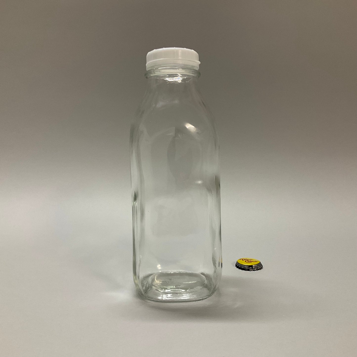 Glass Milk Bottle with White Plastic Lid