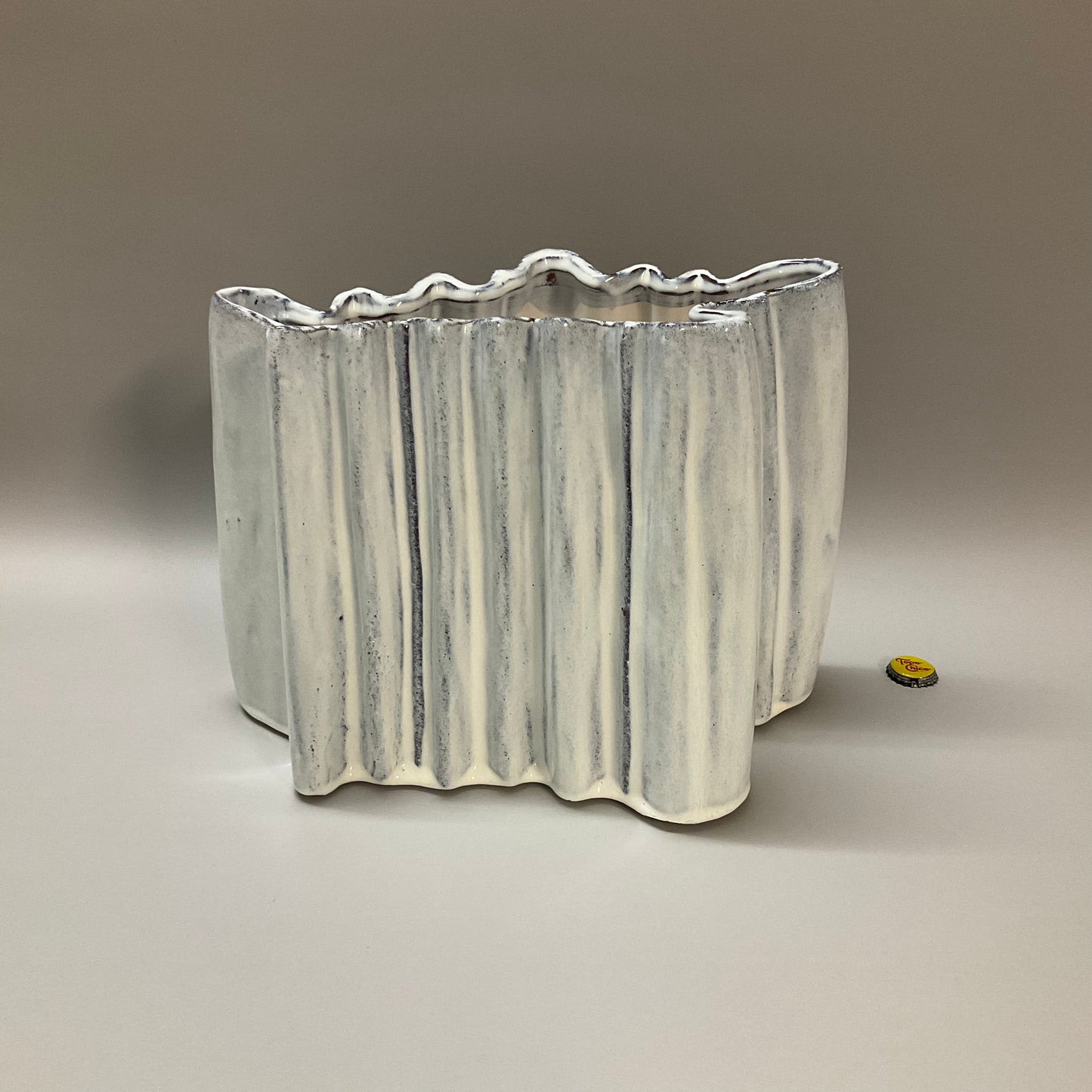 White Glazed Ridged Vases
