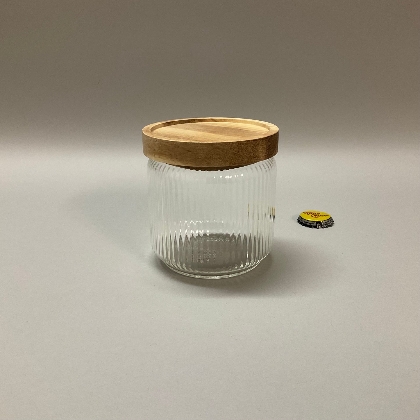 Small Glass Fluted Canister with Wood Lid