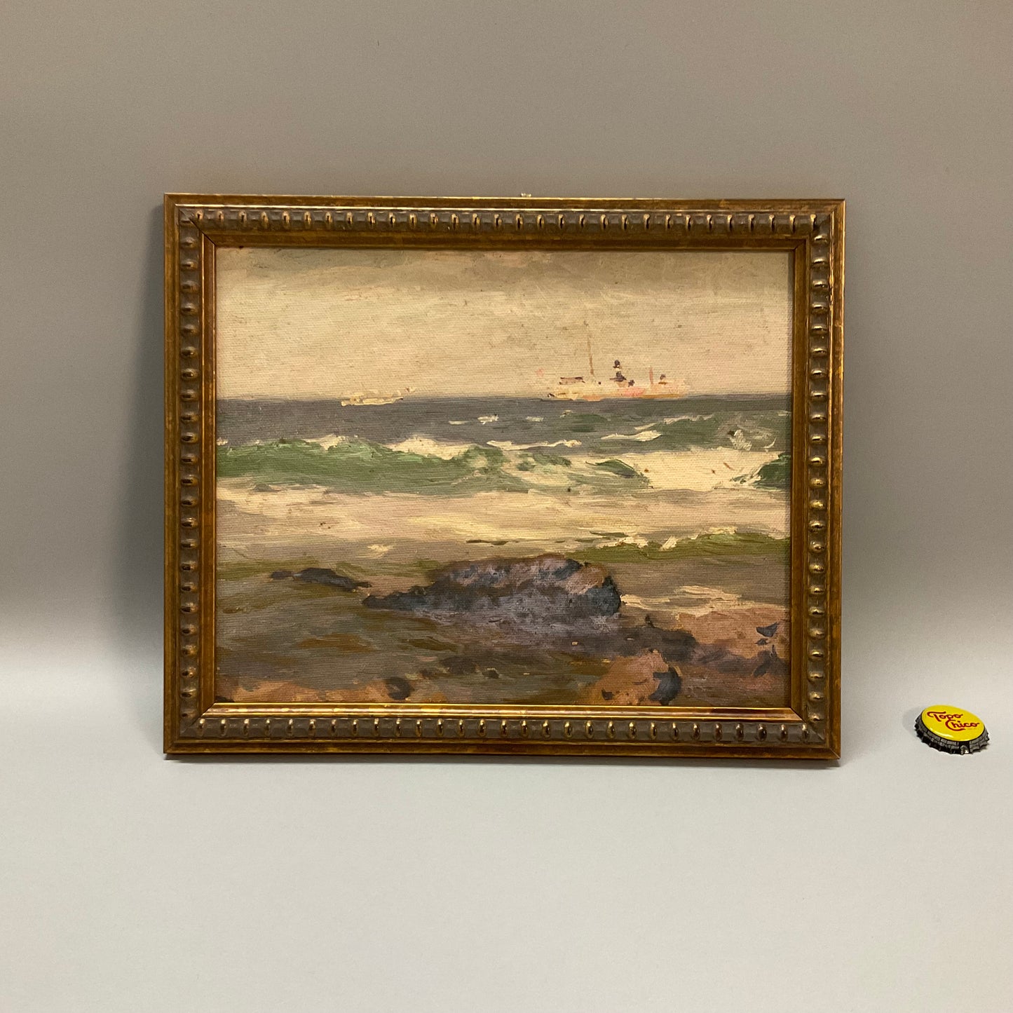 Brown Framed Seascape Painting