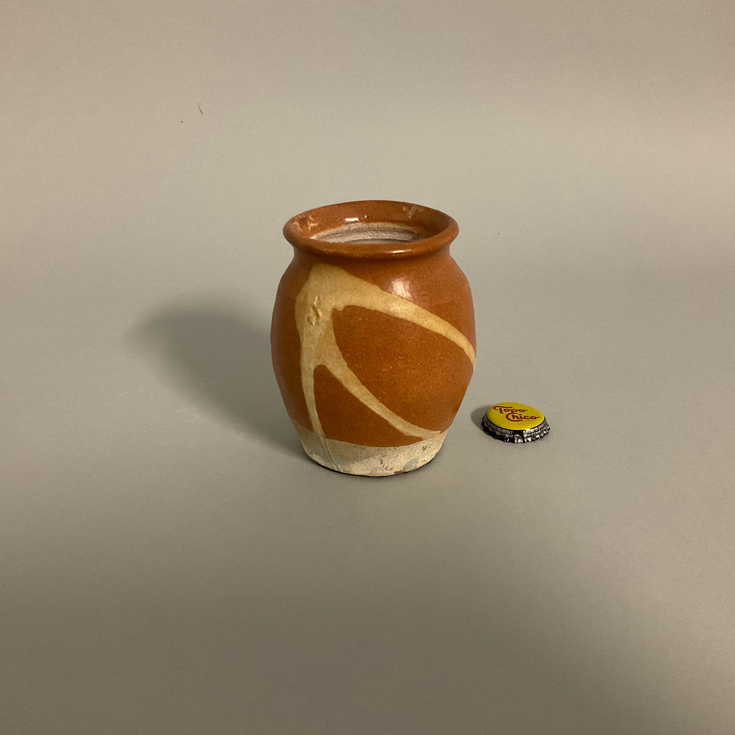 Brown Ceramic Bud Vase with White Design
