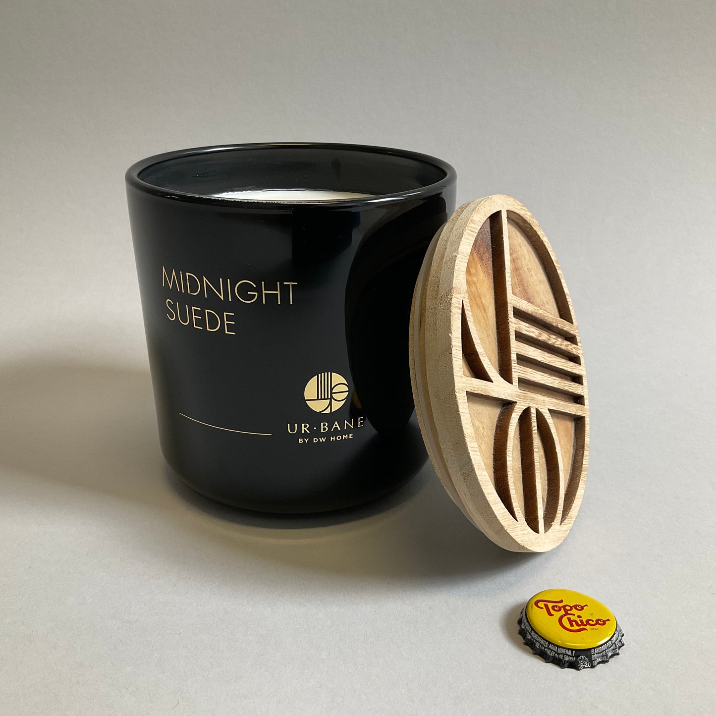 Wood Lidded Black Glass Candle