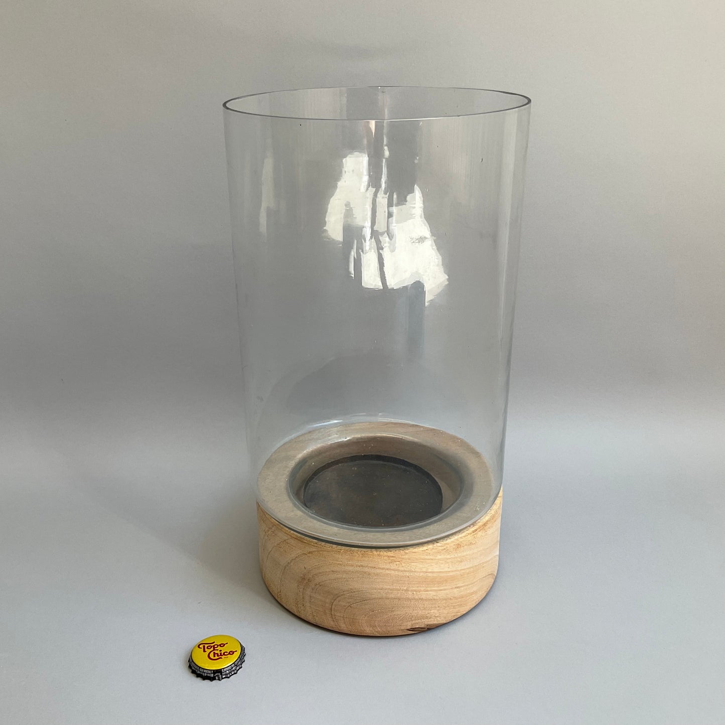 Wood Base Hurricane Candle Holder