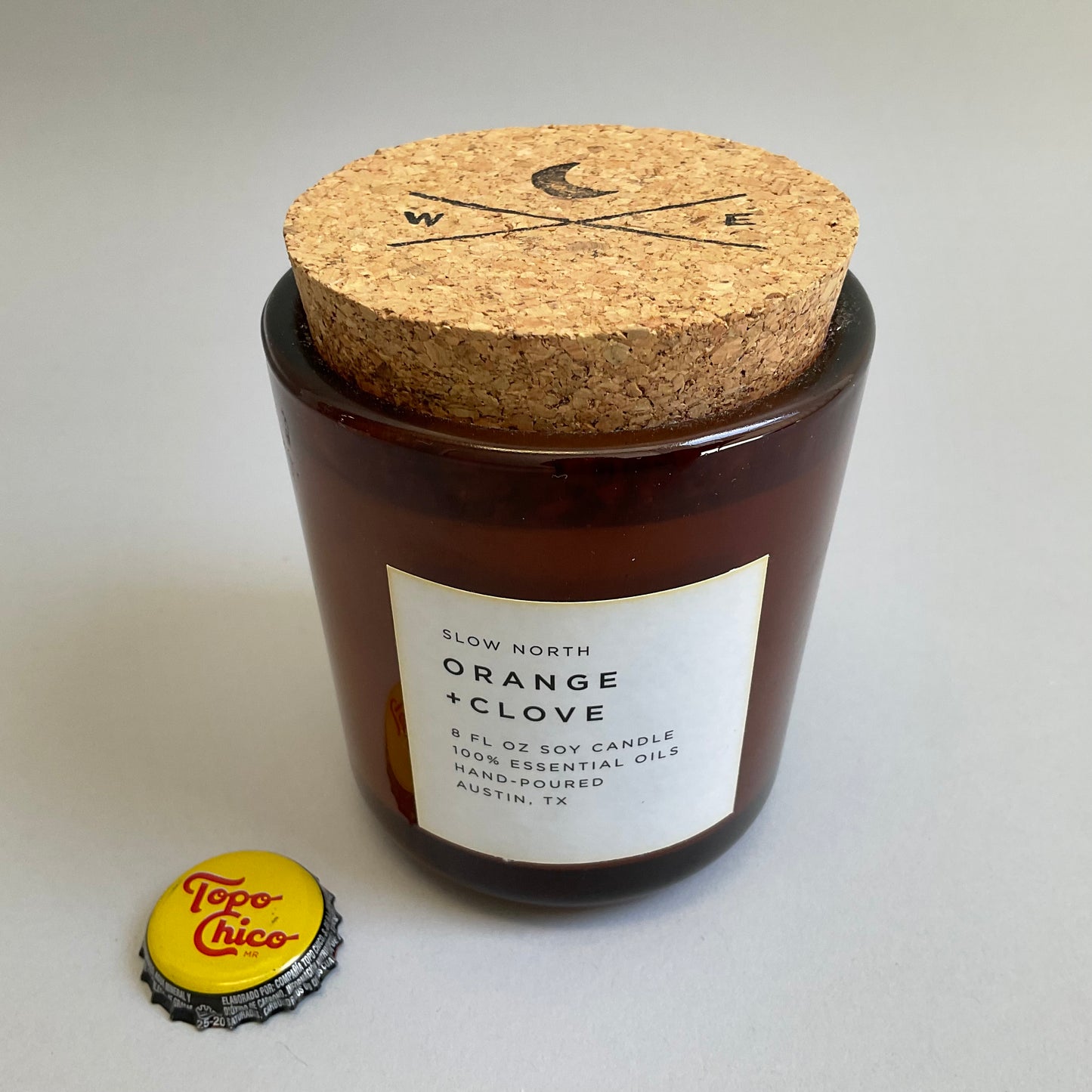 Cork Lidded Amber Glass Candle