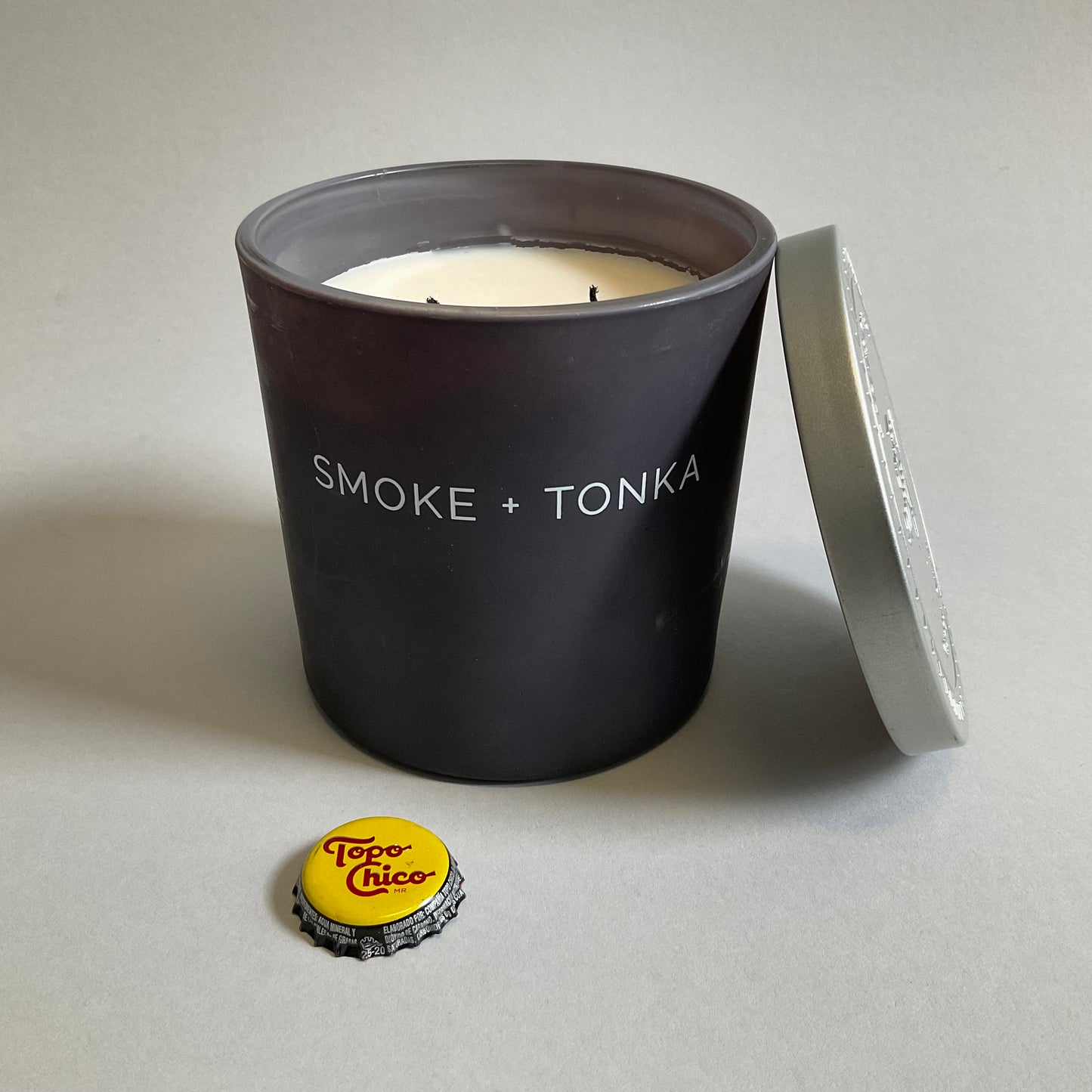 Metal Lidded Gray Glass Candle