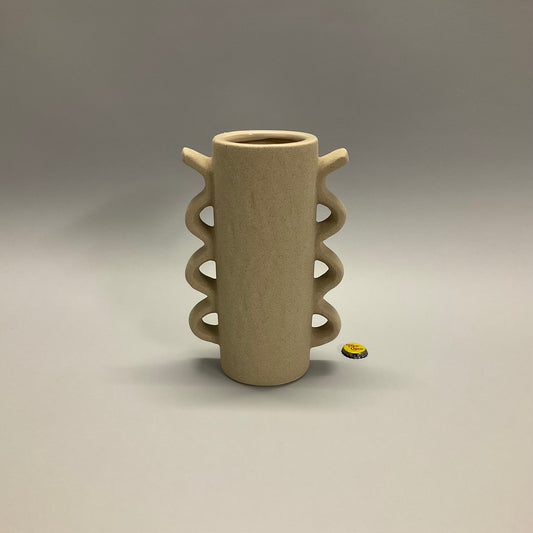 Natural Ceramic Vase with Wave Handle