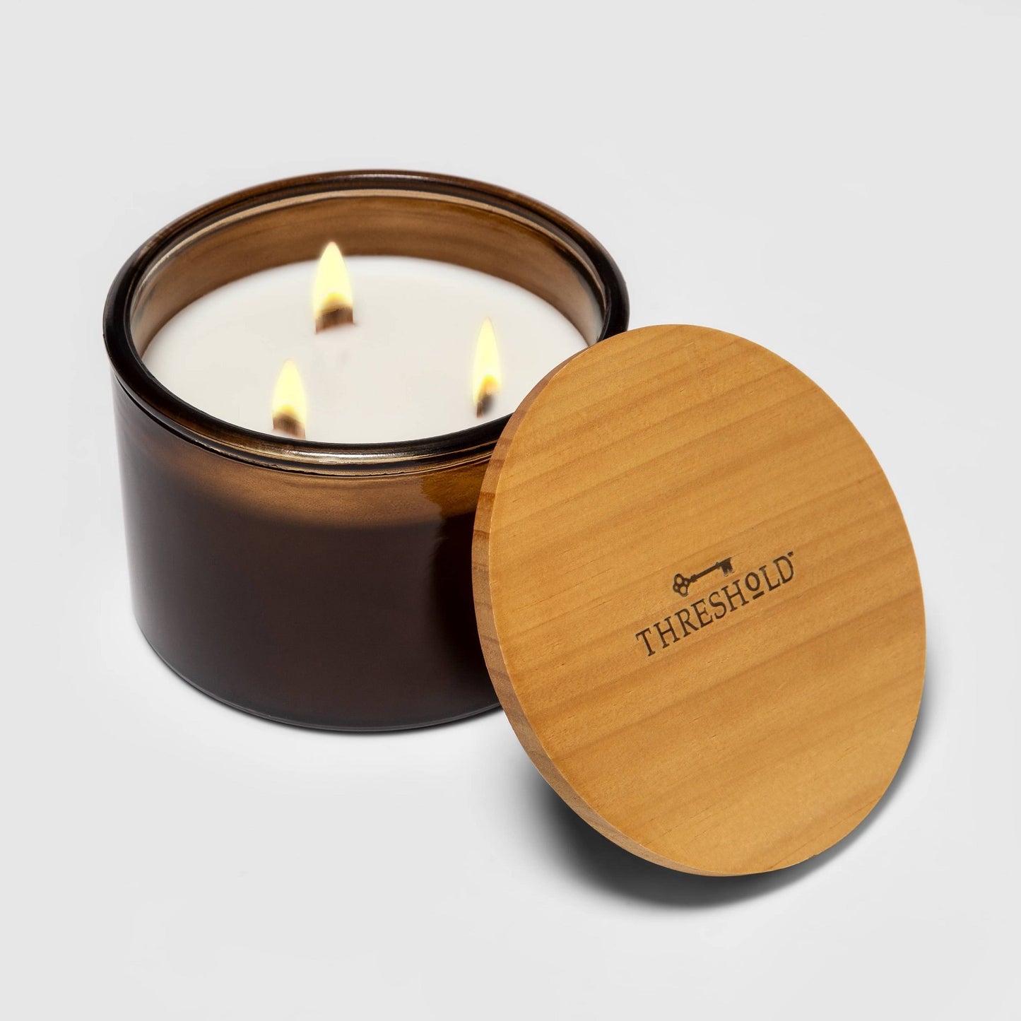 Wood Lidded Amber Glass Candle