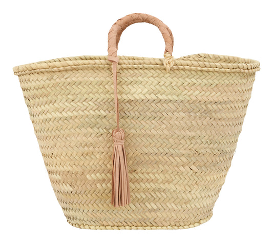 Rattan and Leather Tote with Tassel