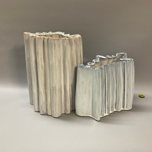 White Glazed Ridged Vases