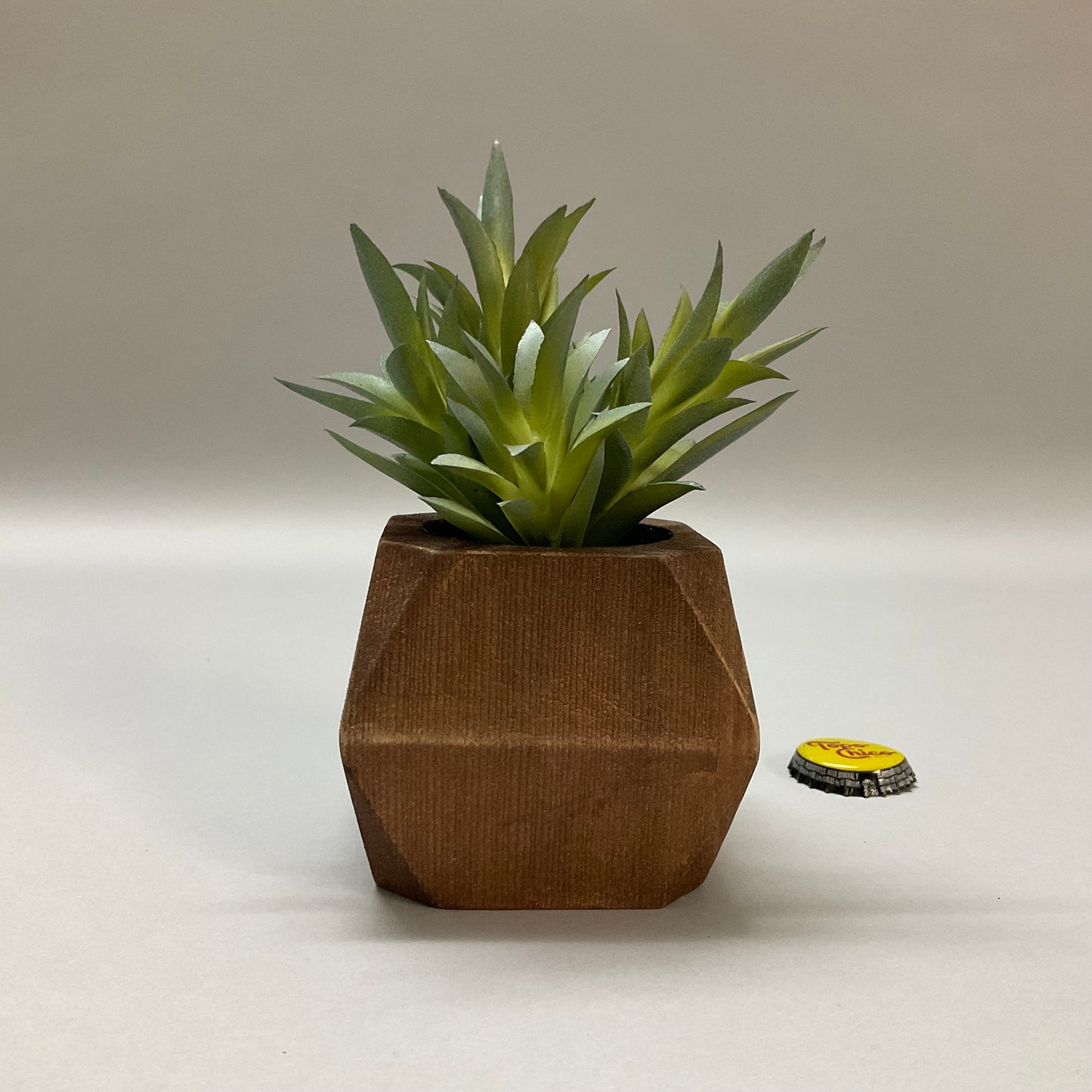 Small Faux Plant in Wood Planter