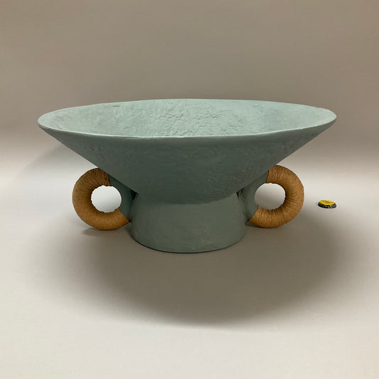 Blue Bowl with Raffia Handles
