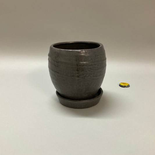 Small Gray Planter with Plate