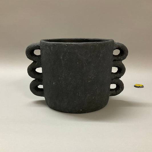 Black Textured Planter with Sculptural Handles