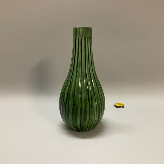 Green Enamel Ribbed Vase