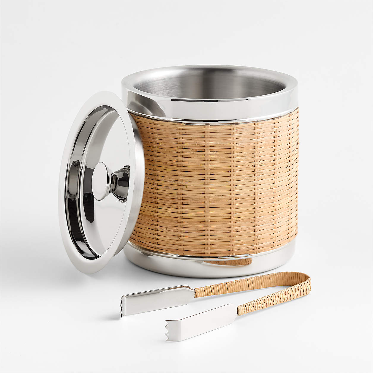 Wicker Ice Bucket with Tongs
