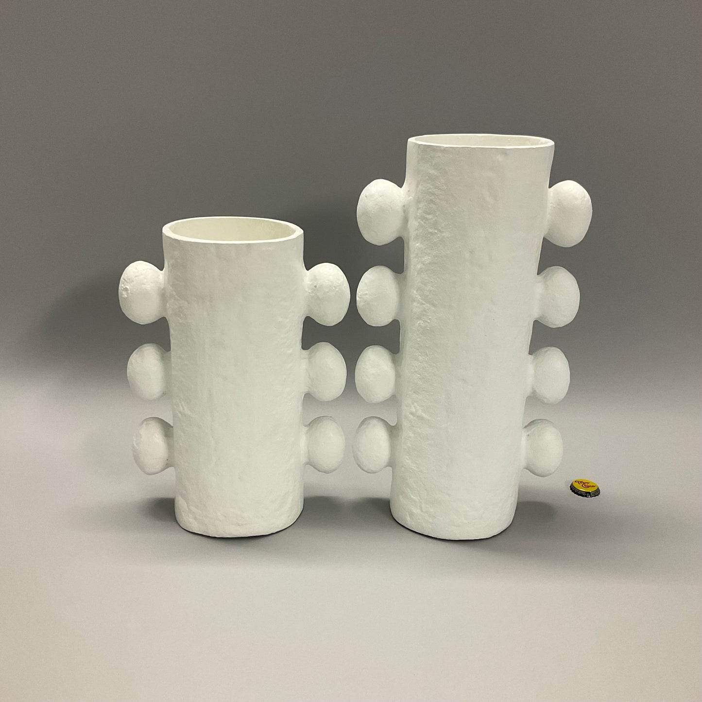 White Textured Vases with Bubble Handles