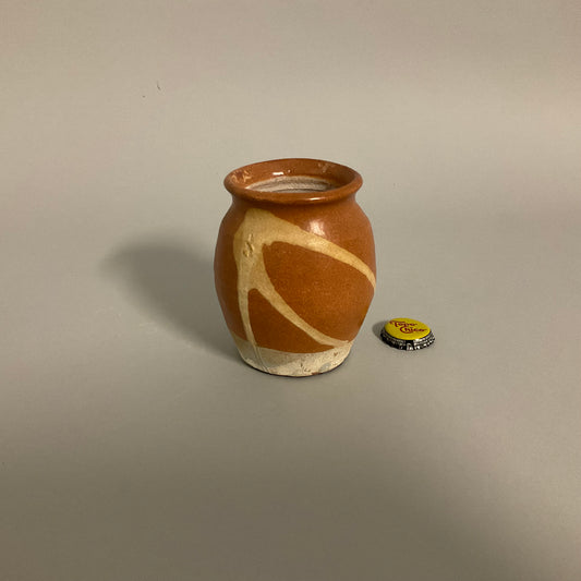 Brown Ceramic Bud Vase with White Design