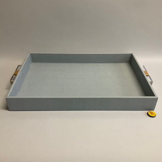 Gray Faux Shagreen Tray with Clear Handles