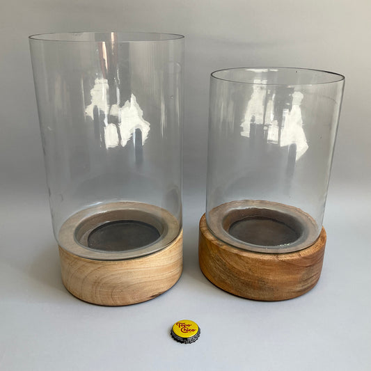 Wood Base Hurricane Candle Holder