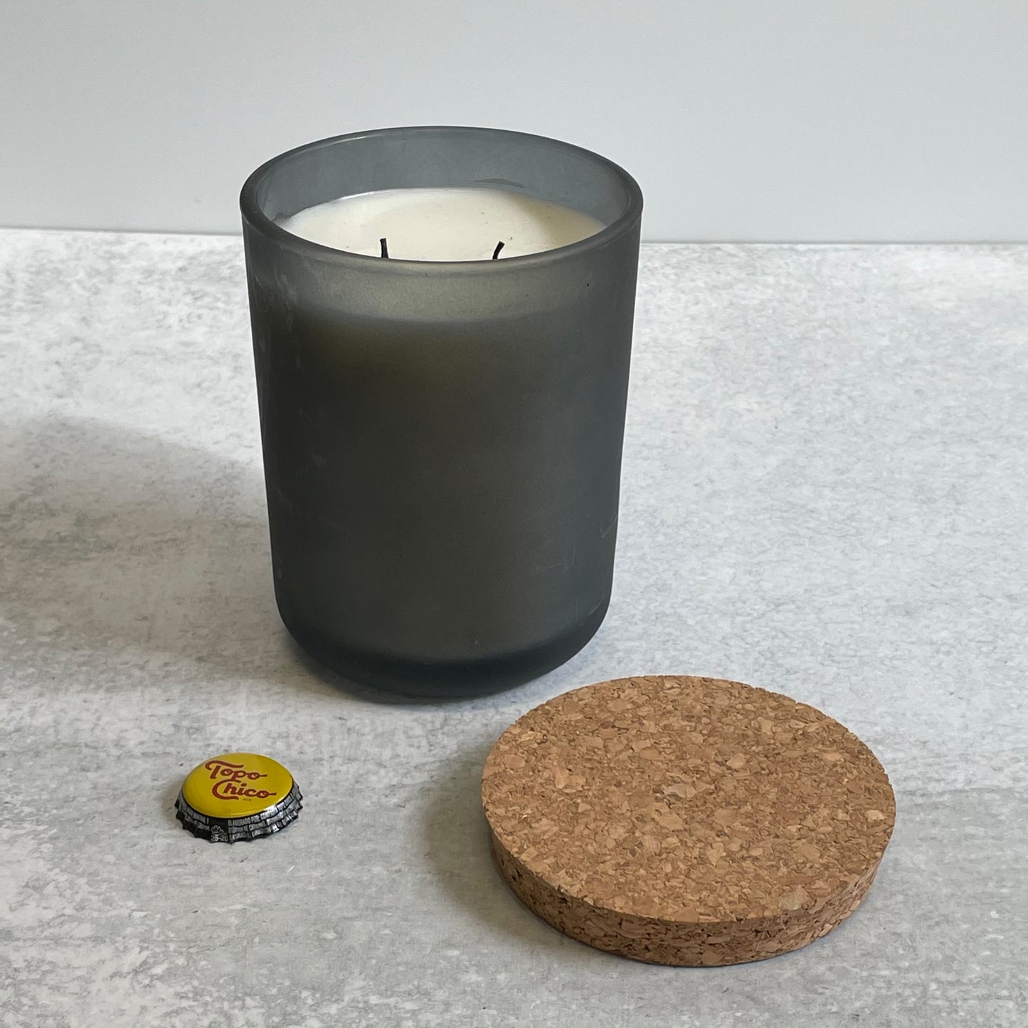 Cork Lidded Gray Glass Candle