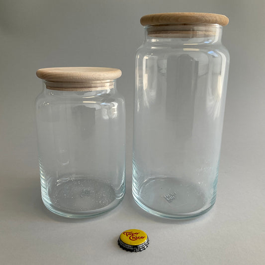 Wood Lidded Glass Jars